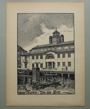 Kunst Druck / Wilhelm Thiele Potsdam / 1920er Jahre / Memel / Alte Post / Klaipeda Litauen / wohl Holzschnitt